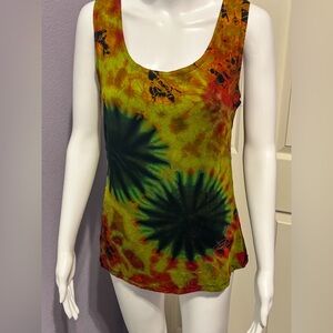 Sacred Threads Sz Os Tie-Dye Tank Top Rainbow Hippie Boho Festival Flowy Stretch